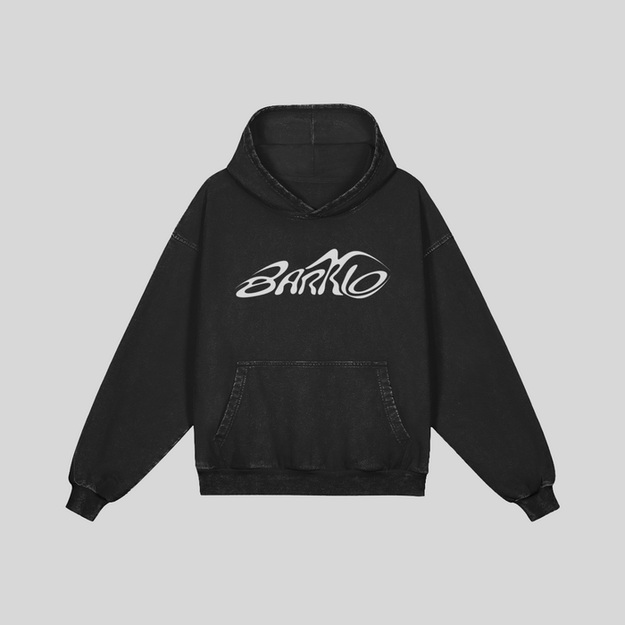 Barrio Clothing washed black oversized hoodie with large graffiti script logo on chest