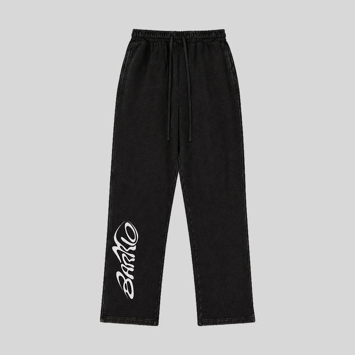 Barrio Clothing washed black wide-leg jogger pants with graffiti script logo on left leg