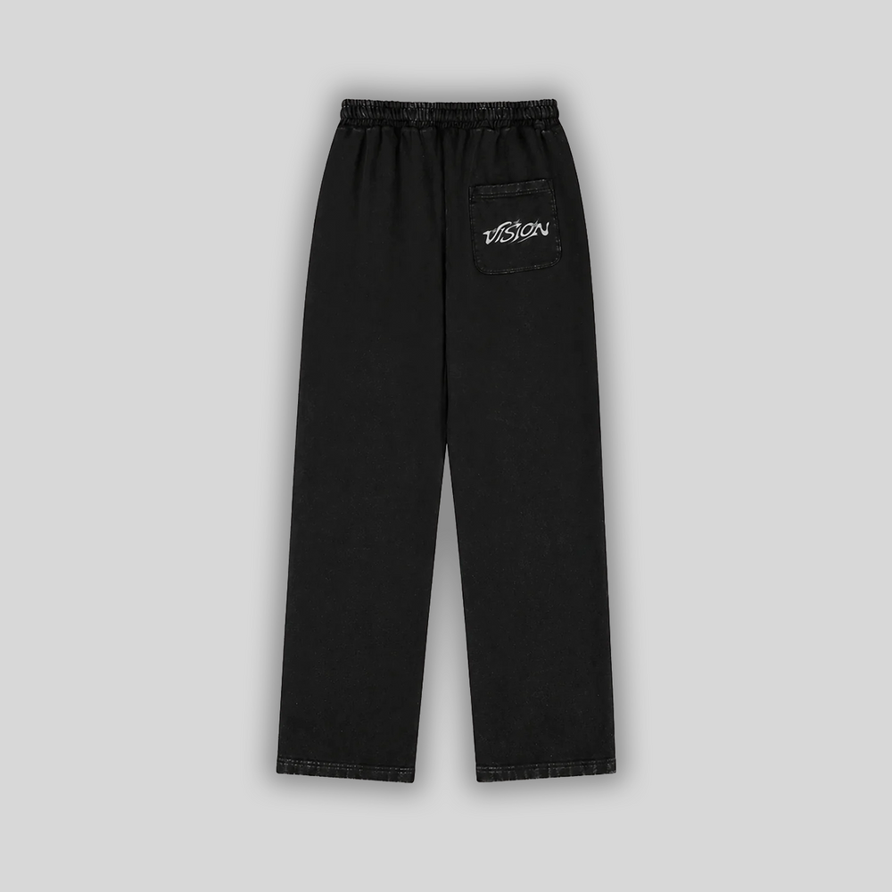 Barrio Clothing washed black wide-leg jogger pants with graffiti script logo on left leg