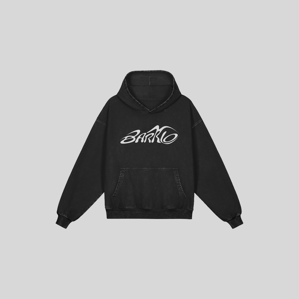 Barrio Clothing washed black oversized hoodie with large graffiti script logo on chest